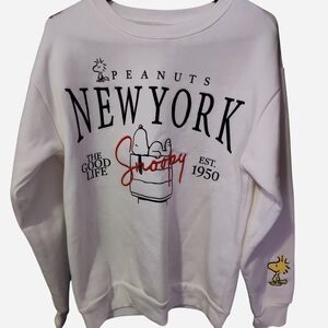Peanuts White NEW YORK Snoopy Graphic Crewneck Sweatshirt